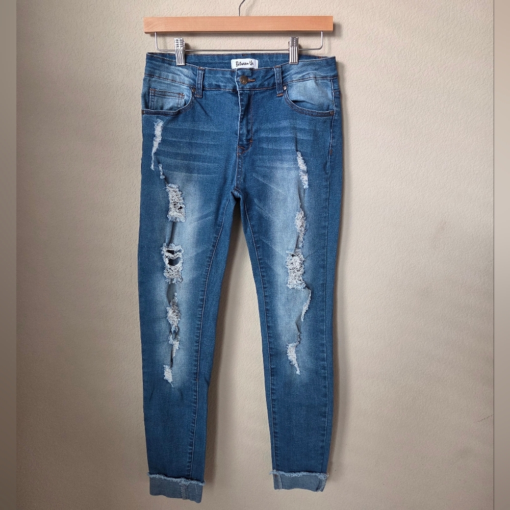 Between Us Denim Blue Distressed Stretchy Jeans Size 13